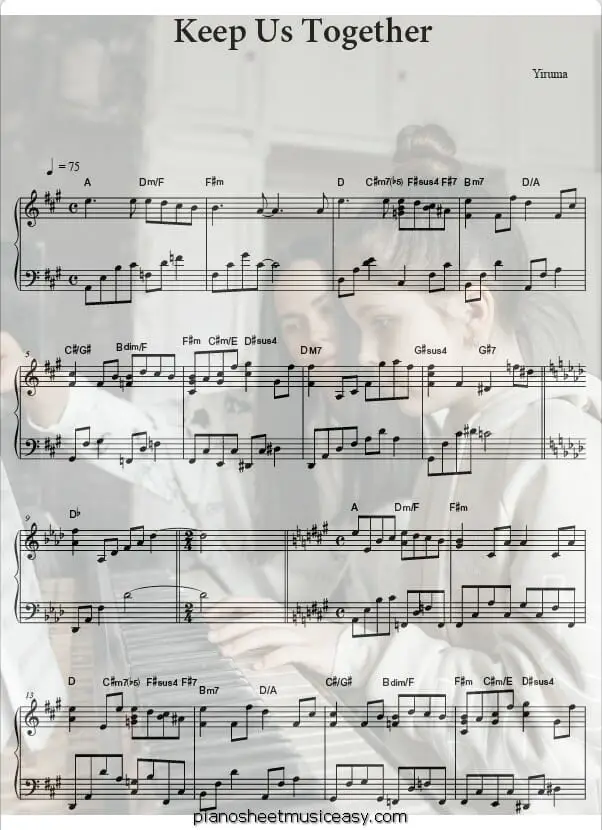 keep us together printable free sheet music for piano 