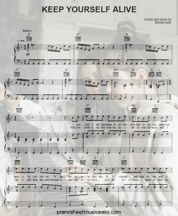 keep yourself alive printable free sheet music for piano 