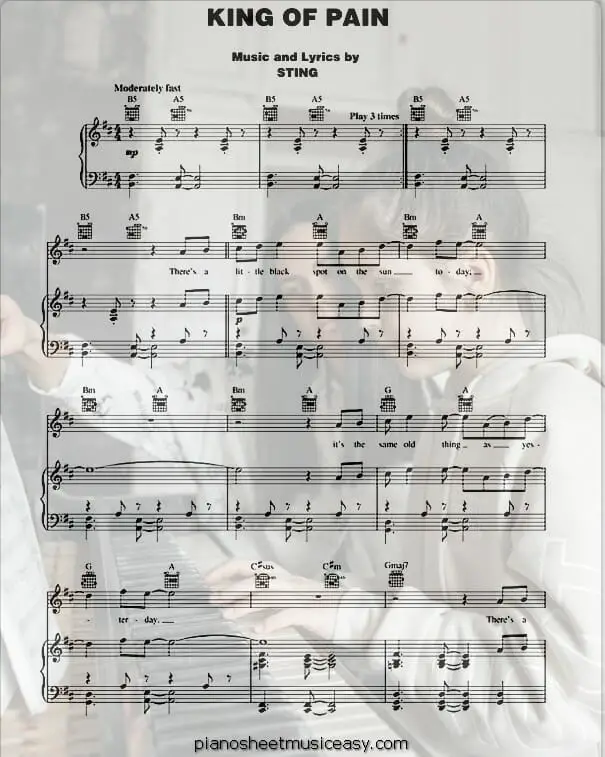 king of pain printable free sheet music for piano 