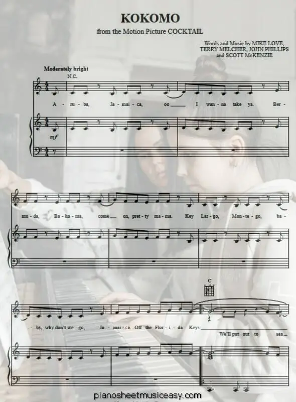 kokomo printable free sheet music for piano 