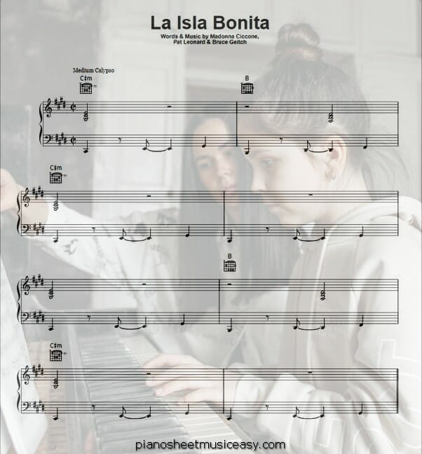 la isla bonita printable free sheet music for piano 
