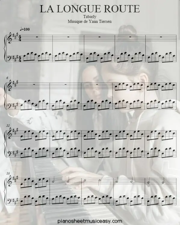 la longue route printable free sheet music for piano 