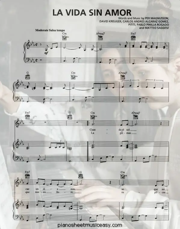 la vida sin amor printable free sheet music for piano 