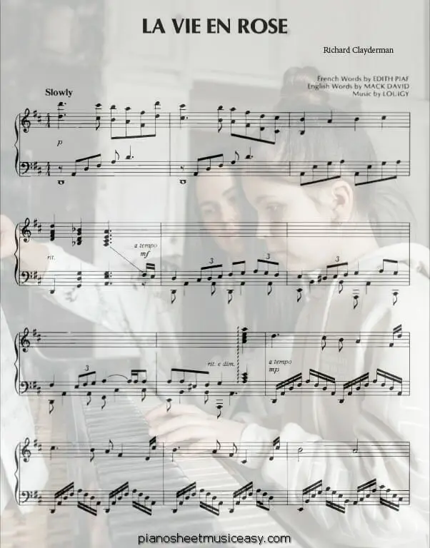 la vie rose piano printable free sheet music for piano 