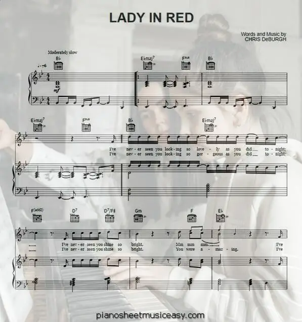 lady in red printable free sheet music for piano 