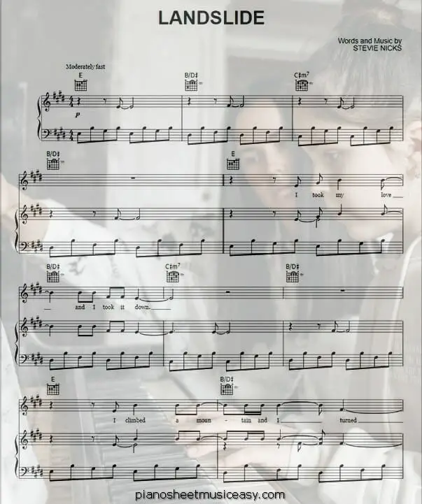landslide printable free sheet music for piano 