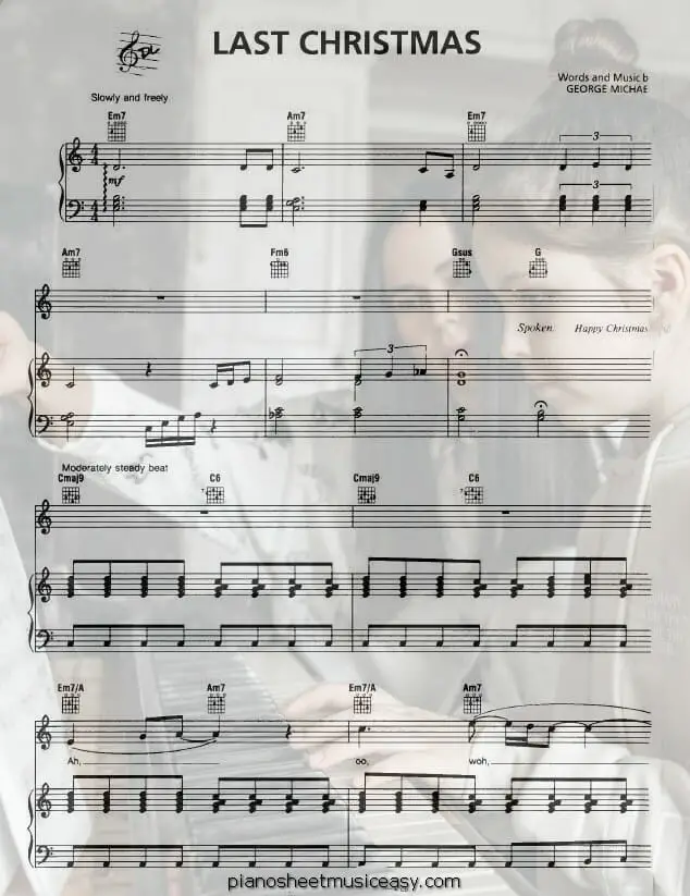 last christmas george michael printable free sheet music for piano 