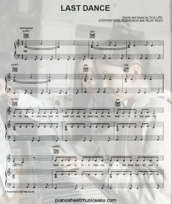 last dance dua lipa printable free sheet music for piano 