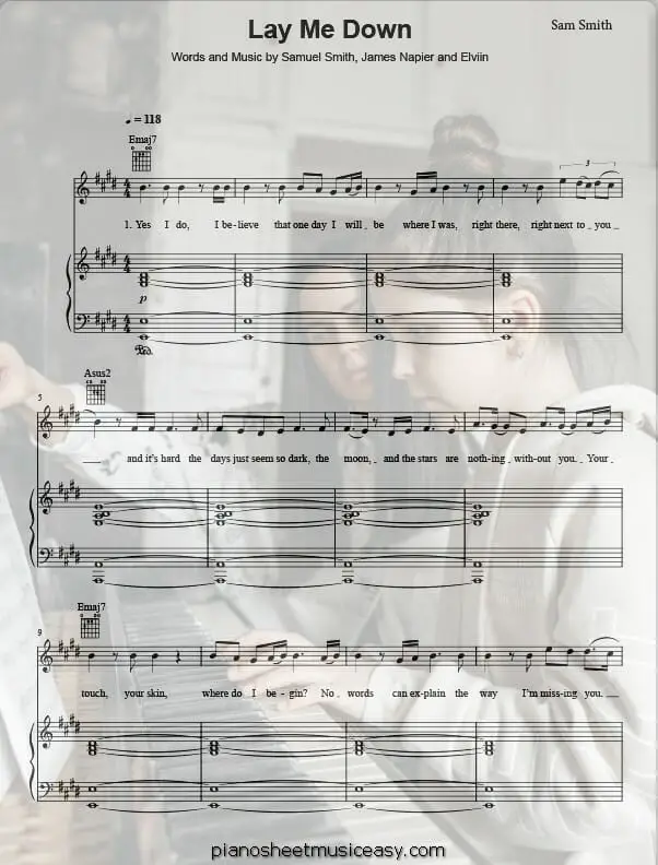 lay me down printable free sheet music for piano 