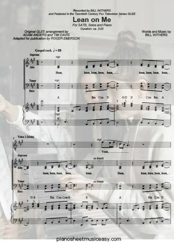 lean on me printable free sheet music for piano 