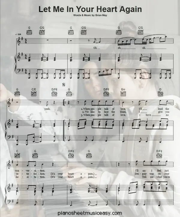 let me in your heart again printable free sheet music for piano 
