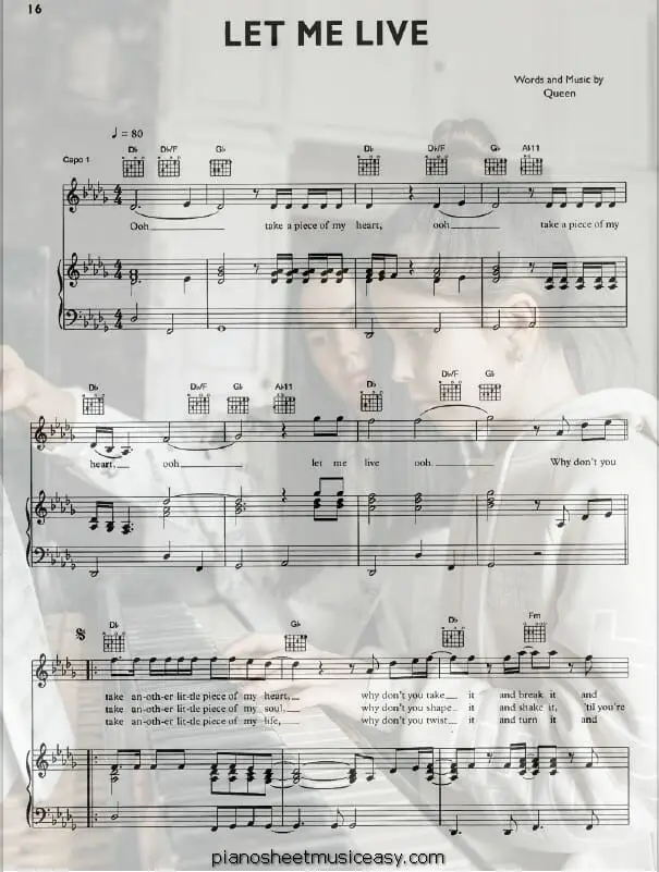 let me live printable free sheet music for piano 