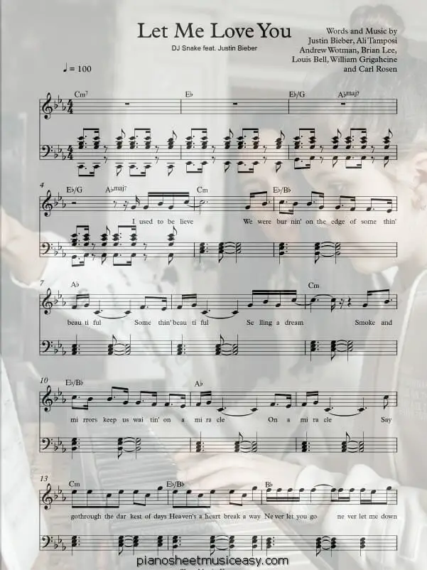 let me love you printable free sheet music for piano 