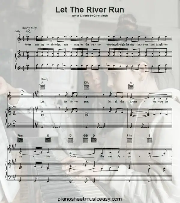 let the river run printable free sheet music for piano 