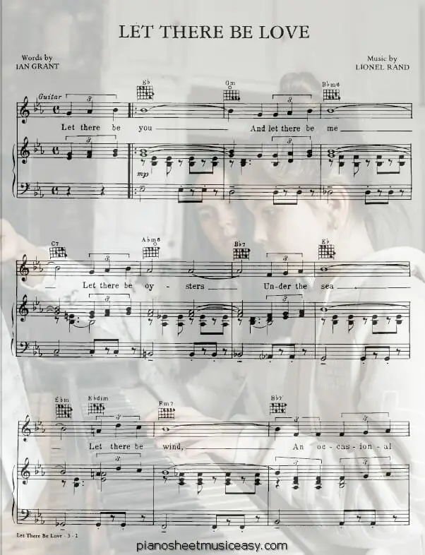 let there be love printable free sheet music for piano 