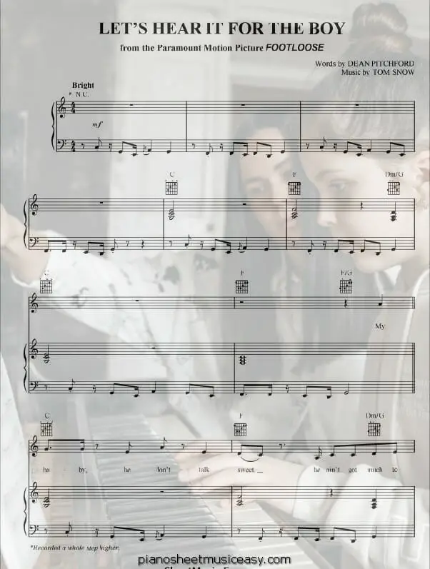 lets hear it for the boy printable free sheet music for piano 