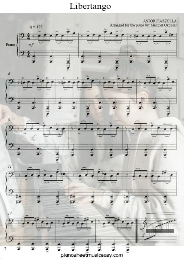 libertango printable free sheet music for piano 