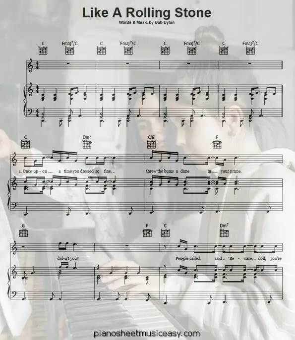 like a rolling stone printable free sheet music for piano 