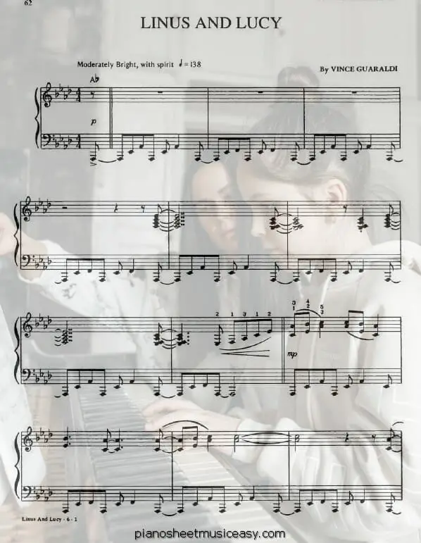 linus and lucy printable free sheet music for piano 