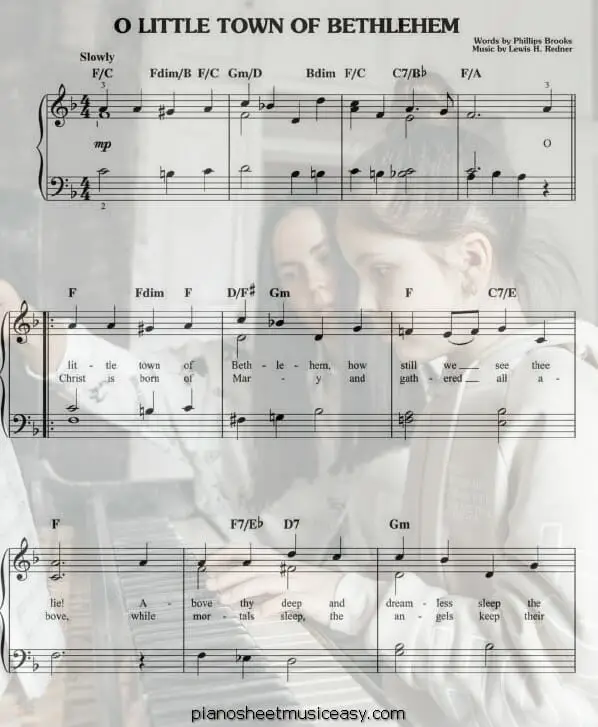 little town of bethlehem printable free sheet music for piano 