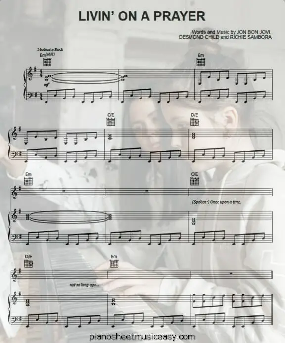 livin on a prayer printable free sheet music for piano 