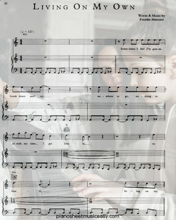 living on my own printable free sheet music for piano 
