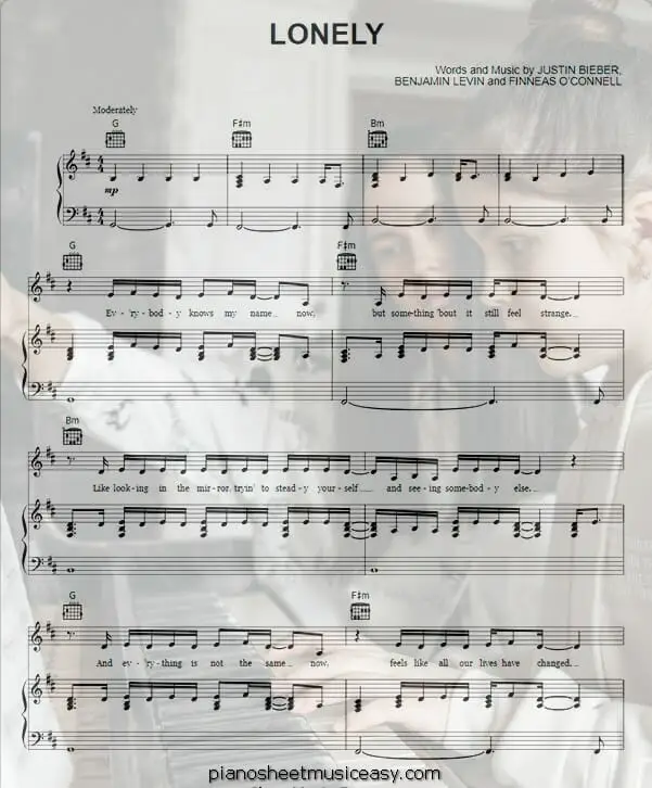 lonely printable free sheet music for piano 