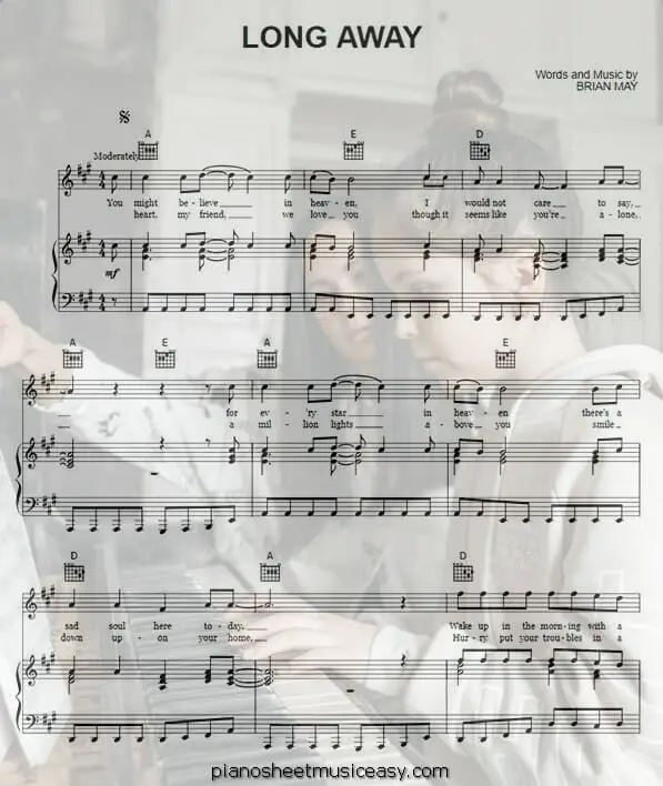 long away printable free sheet music for piano 