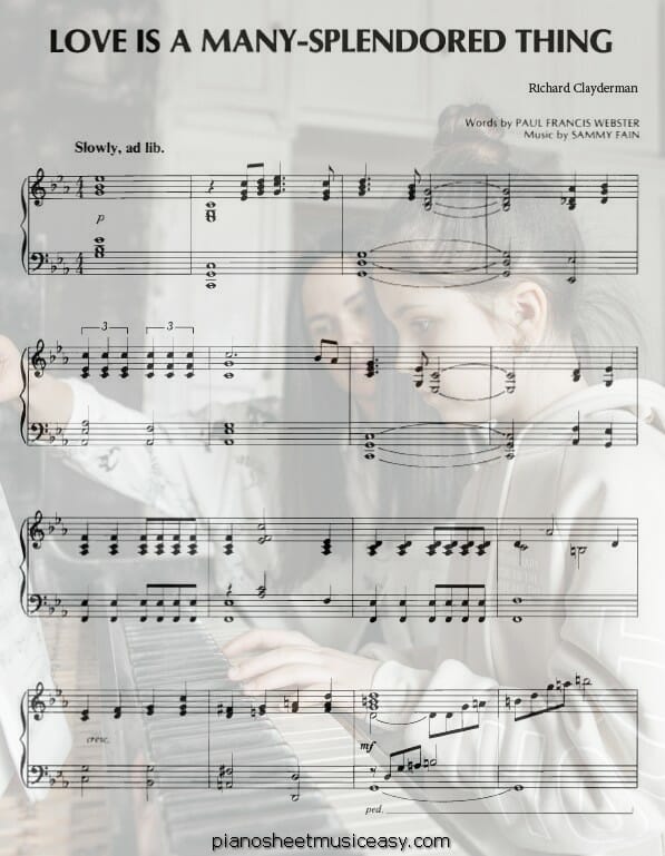 love is a many splendored thing printable free sheet music for piano 