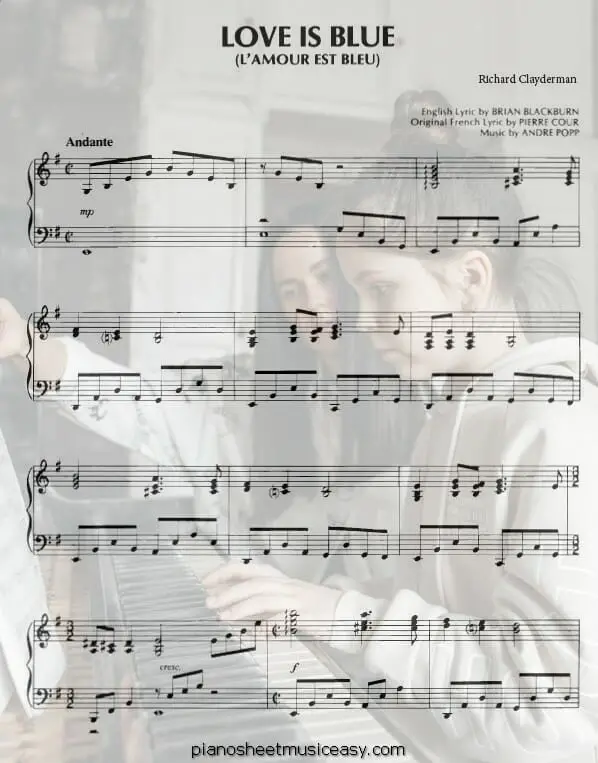 love is blue printable free sheet music for piano 