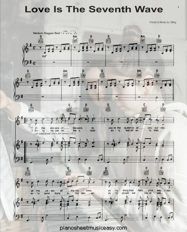 love is the seventh wave printable free sheet music for piano 