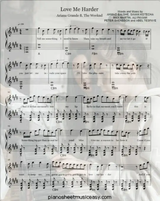 love me harder printable free sheet music for piano 