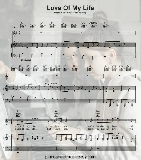 love of my life printable free sheet music for piano 