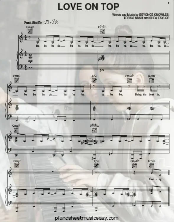 love on top printable free sheet music for piano 