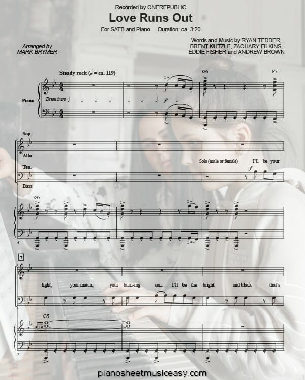 love runs out printable free sheet music for piano 