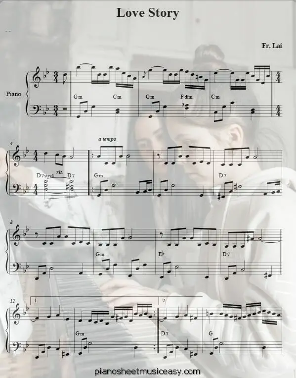 love story printable free sheet music for piano 