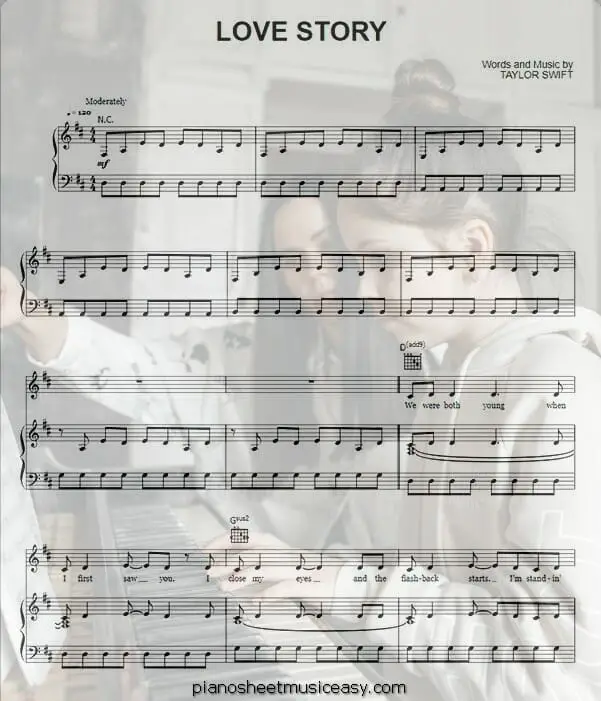 love story taylor swift printable free sheet music for piano 