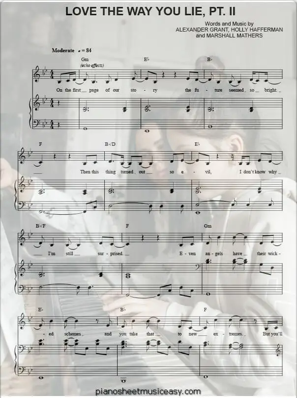 love the way you lie part 2 printable free sheet music for piano 