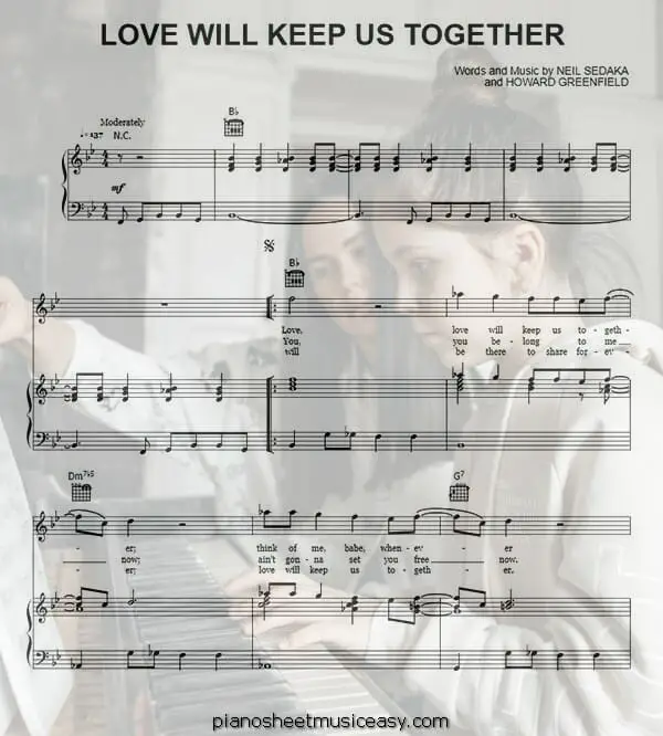 love will keep us together printable free sheet music for piano 
