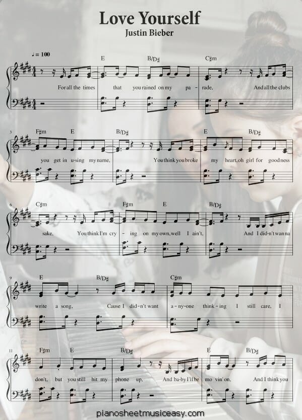 love yourself printable free sheet music for piano 