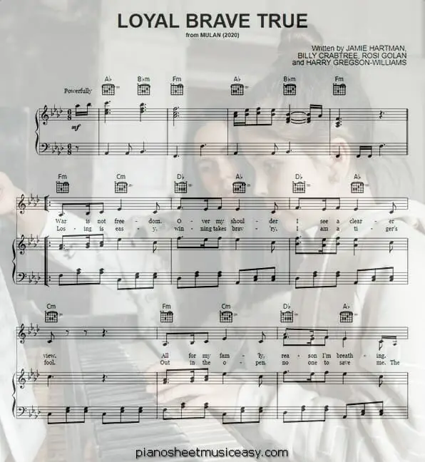 loyal brave true printable free sheet music for piano 