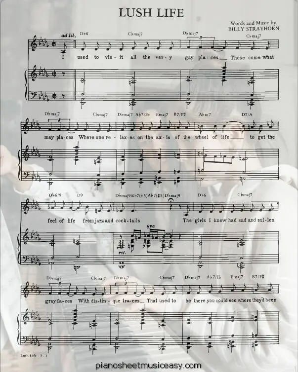 lush life nat king cole printable free sheet music for piano 