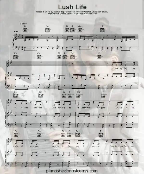 lush life Zara Larsson printable free sheet music for piano 
