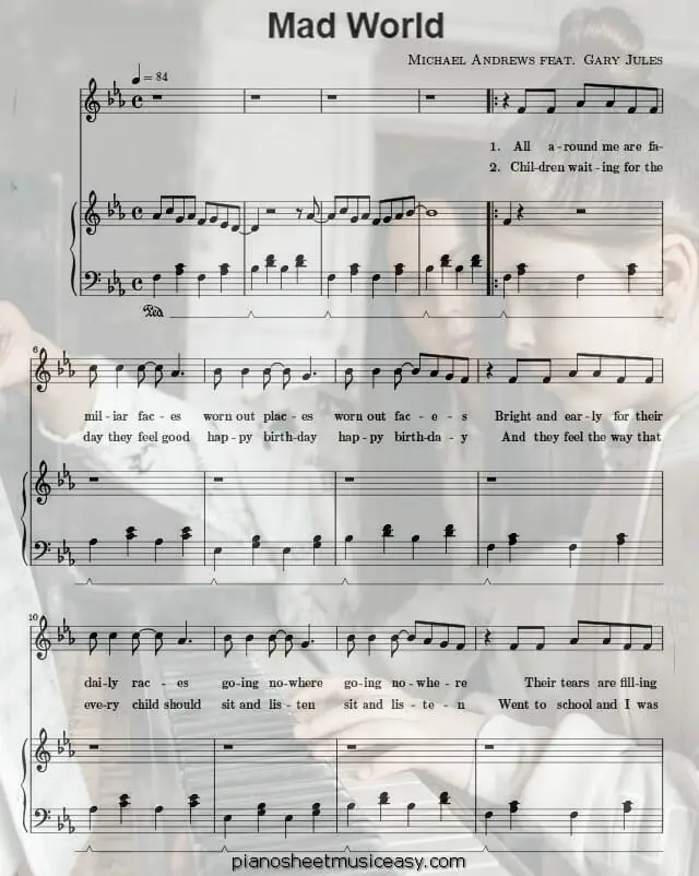 mad world piano printable free sheet music for piano 