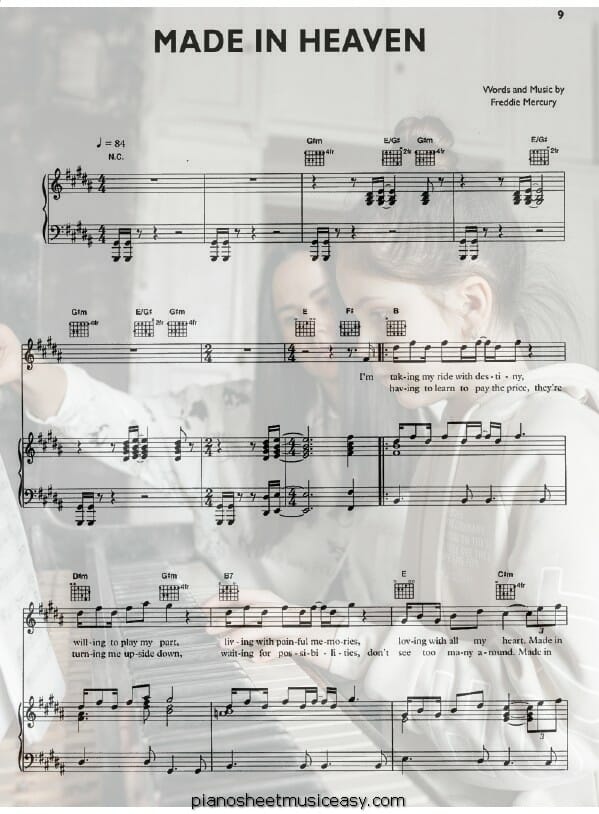 made in heaven printable free sheet music for piano 