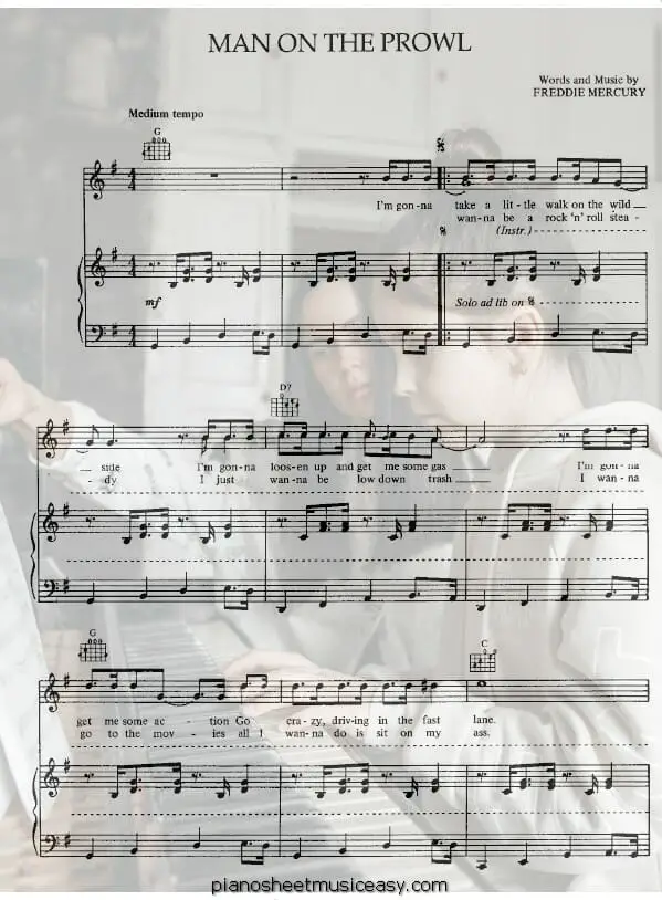 man on the prowl printable free sheet music for piano 