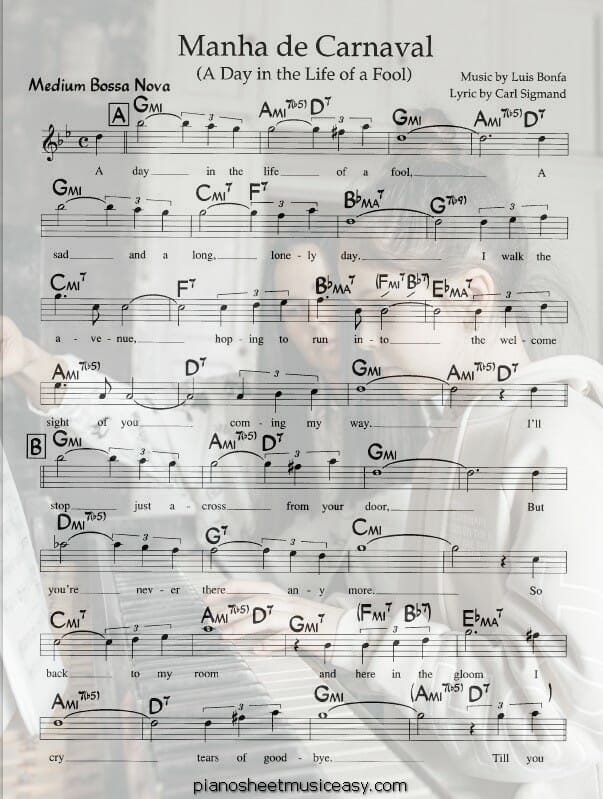 manha de carnaval printable free sheet music for piano 