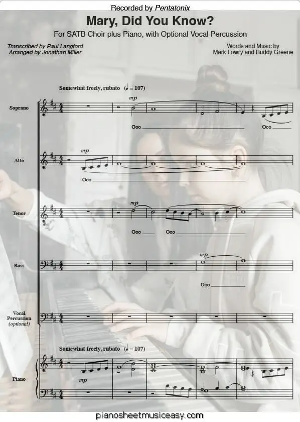 mary did you know pentatonix printable free sheet music for piano 