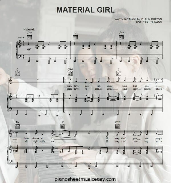 material girl printable free sheet music for piano 