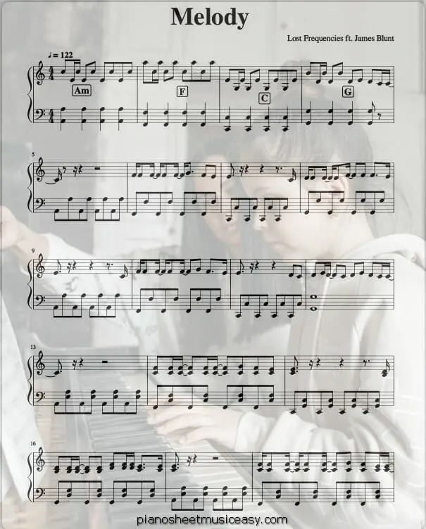melody lost frequencies ft james blunt printable free sheet music for piano 